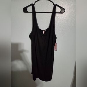 Black Sleeveless Women's Mesh Trim Knit Chemise/Slip